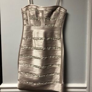 Stunning champagne sequin and satin cocktail dress